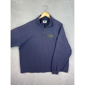 Michigan Wolverines Sweater Mens 2XL Blue NCAA Football Lee Quarter Zip Made USA